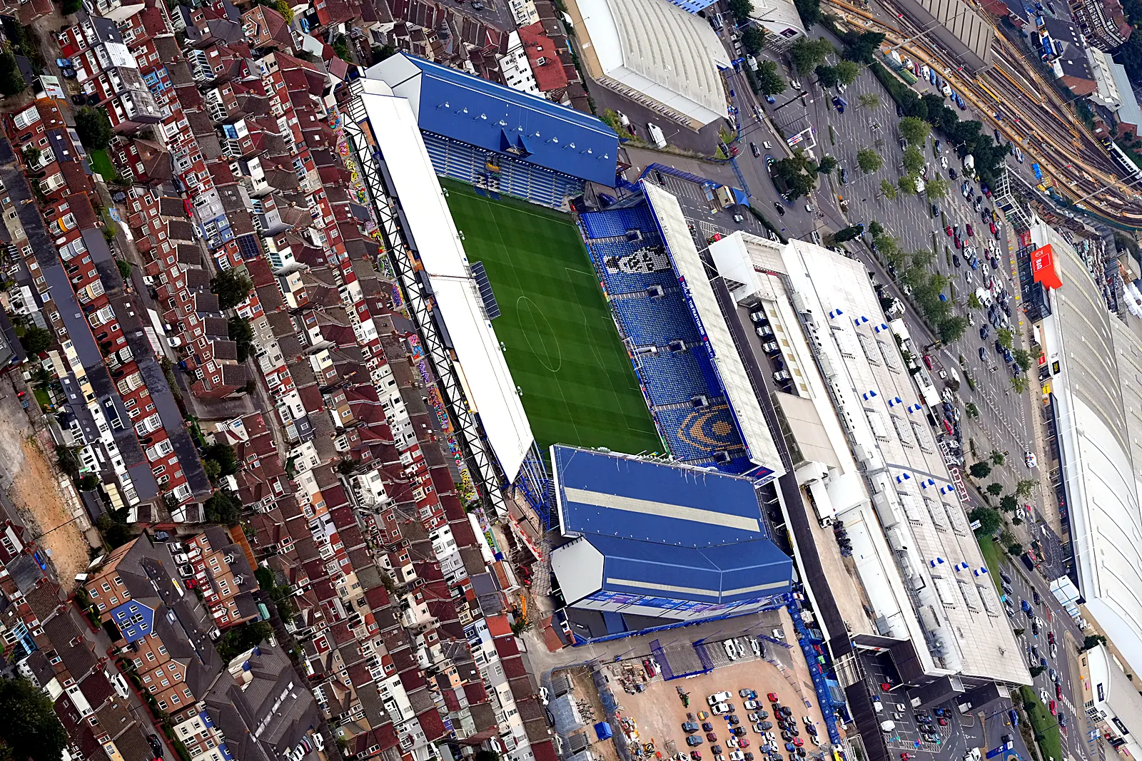 Aerial photograph of Fratton Park football stadium, home of Portsmouth FC