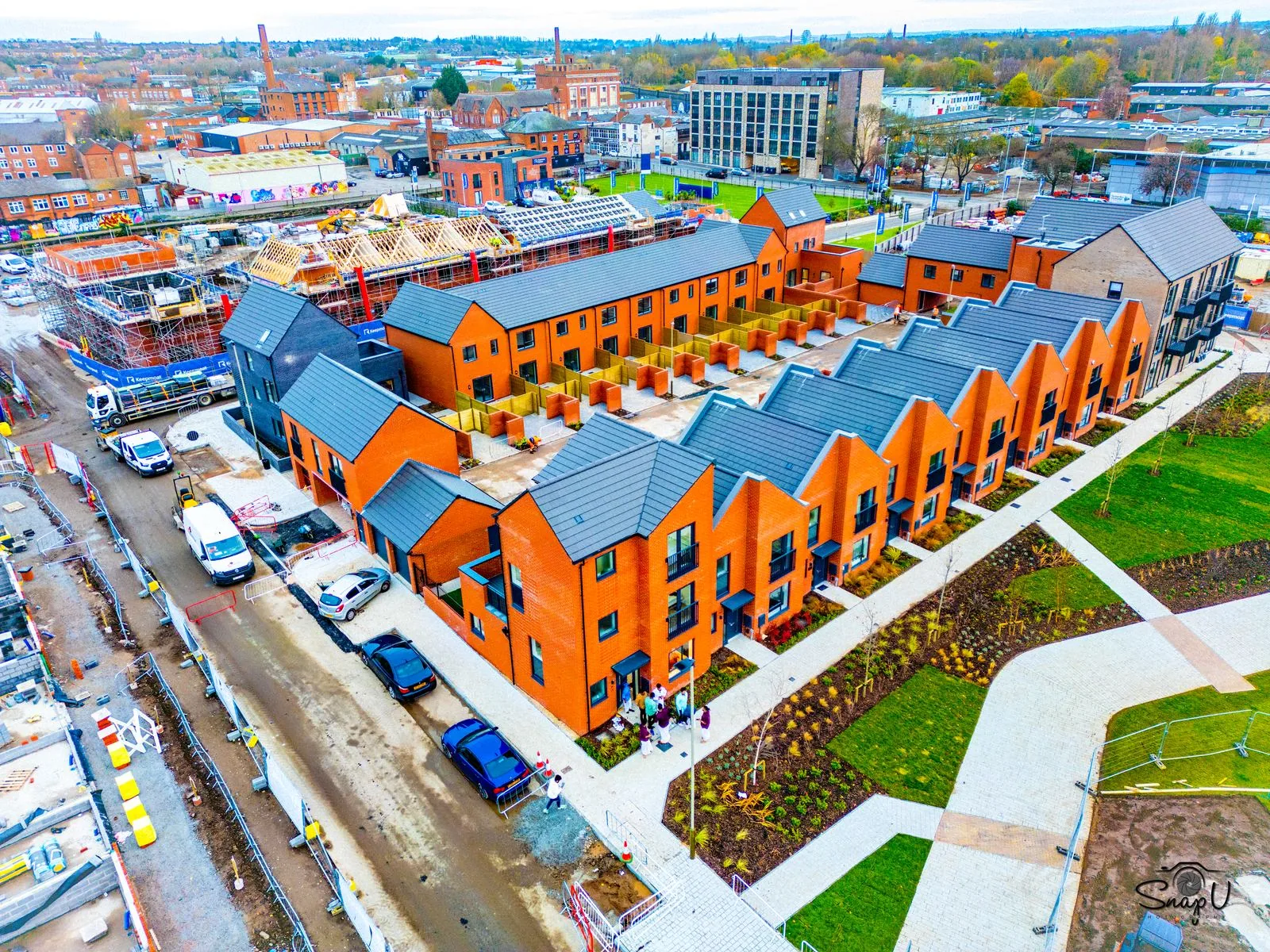Drone photography of a new build housing development for property developer marketing UK
